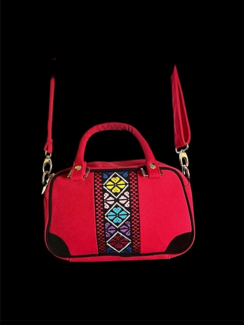 Embroidered Double Handle Crossbody Shoulder Fashion Bag